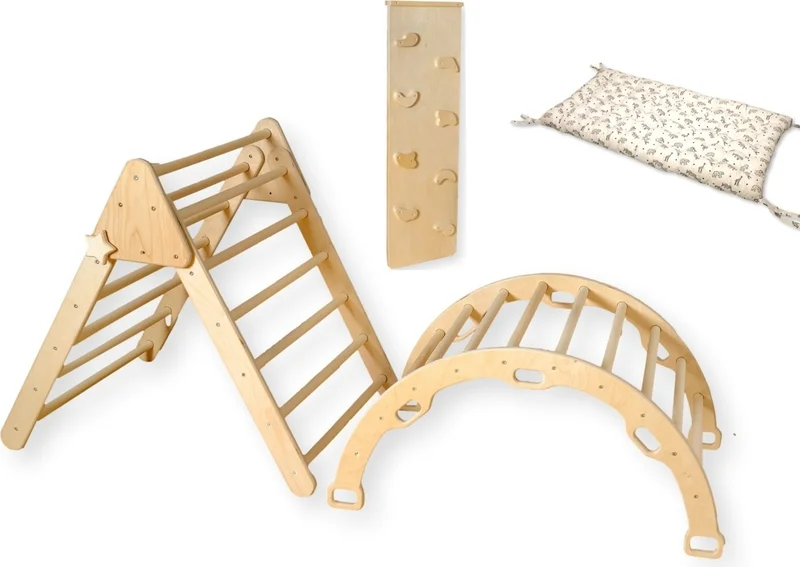 Kidoppo Montessori Climbing Set | Montessori Medium Triangle - Arch - Ramp - Pillow Wooden Set |  Climbing Set