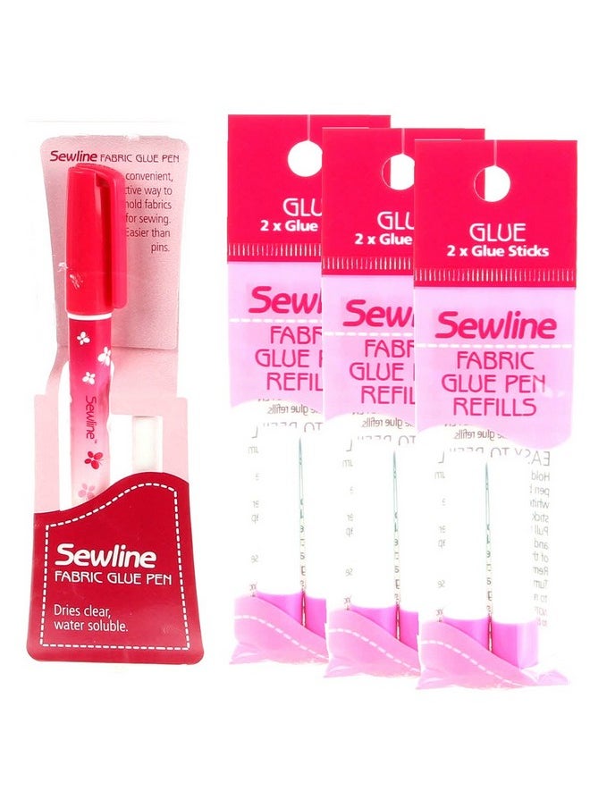 Sewline Bundle of Sewline Fabric Glue Pen(s) Blue, and Fabric Glue Pen Refill 2-Pack(s) Blue (1 Pen, 3 2-Pack Refills) 