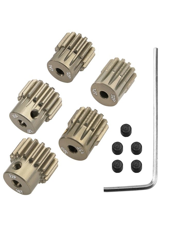 Share Goo 7075 Aluminum Alloy 32DP 3.175mm Pinion Gear Sets 12T 13T 14T 15T 16T Motor Gears Fit 3.175mm (1/8-Inch) Shaft Compatible with HPI Losi Axial Traxxas Tamiya 1/10 RC Car,5Pack - Image 1