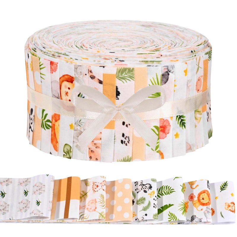 Bolsome 40Pcs Woodland Fabric Strips Wooland Animals Eucalyptus Leaves Printed Cotton Fabric for Baby Shower for Quilting Crafting Precut Patchwork for Sewing DIY Crafts Decor - Image 1