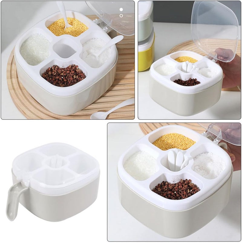VOSAREA Multipurpose Plastic Seasoning Container with Multiple Compartments, Macaron Rice Color Spice Box for Kitchen Countertop, Household Salt Sugar Pepper Organizer - Image 3