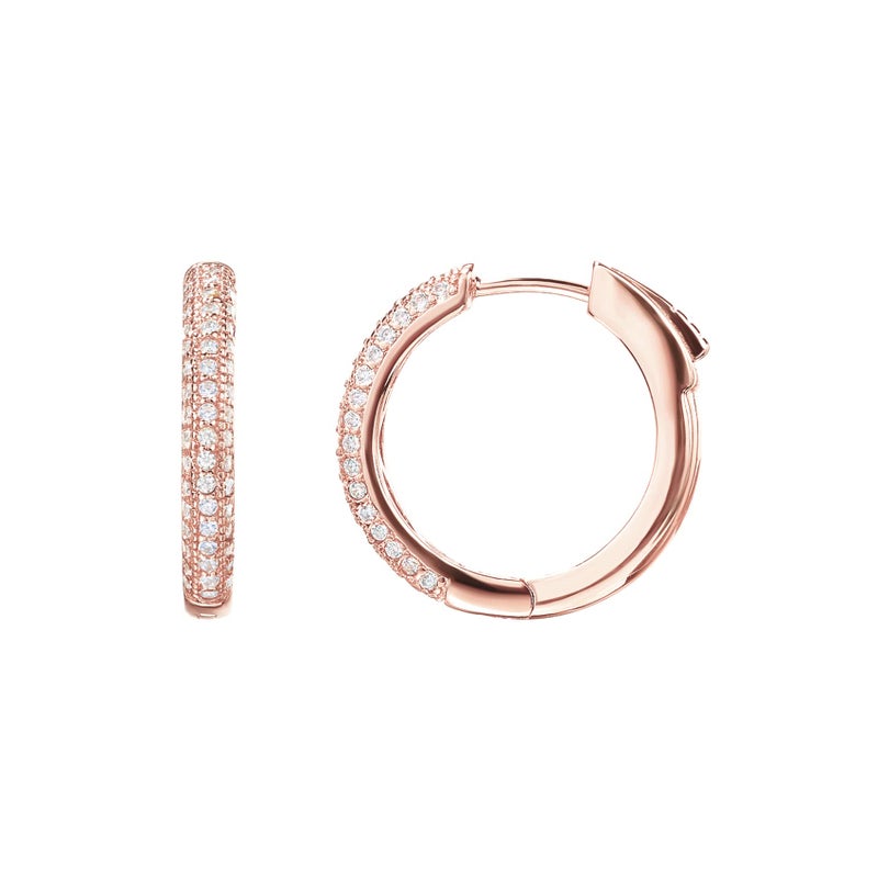 PAVOI 14K Gold Plated 925 Sterling Silver Cubic Zirconia Hoop Earrings | 20 Millimiters Rose Gold Hoops Earring - Image 2