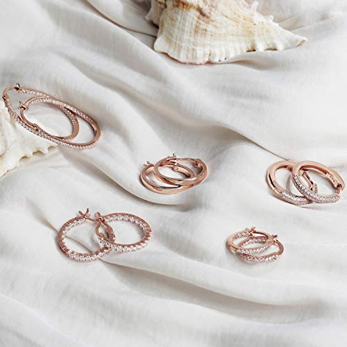 PAVOI 14K Gold Plated 925 Sterling Silver Cubic Zirconia Hoop Earrings | 20 Millimiters Rose Gold Hoops Earring - Image 4
