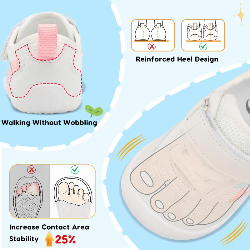 Scurtain Baby Boy Girl Non Slip Walking Shoes Toddler Breathable Barefoot Summer Spring Sock Shoes Hard Bottom Indoor Outdoor Rubber Sneakers White Sandals Size 18-24 Months - Image 4