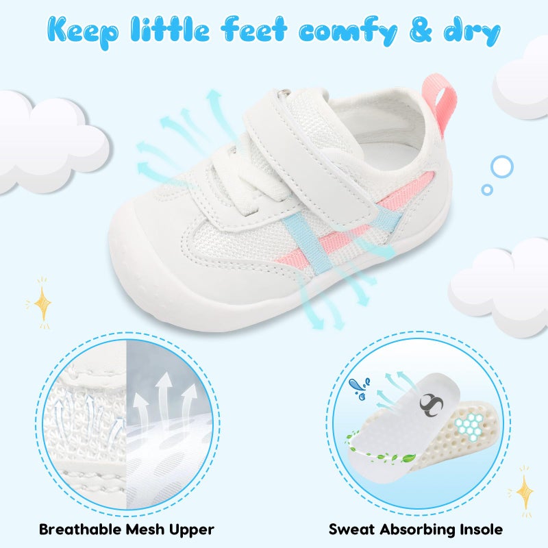 Scurtain Baby Boy Girl Non Slip Walking Shoes Toddler Breathable Barefoot Summer Spring Sock Shoes Hard Bottom Indoor Outdoor Rubber Sneakers White Sandals Size 18-24 Months - Image 5