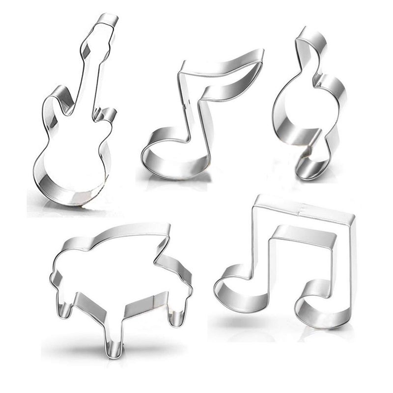 WOTOY Guitar PianoMusical Notes Sign Music Theme Biscuit Cookie Cutter 5 Piece Set  Stainless Steel