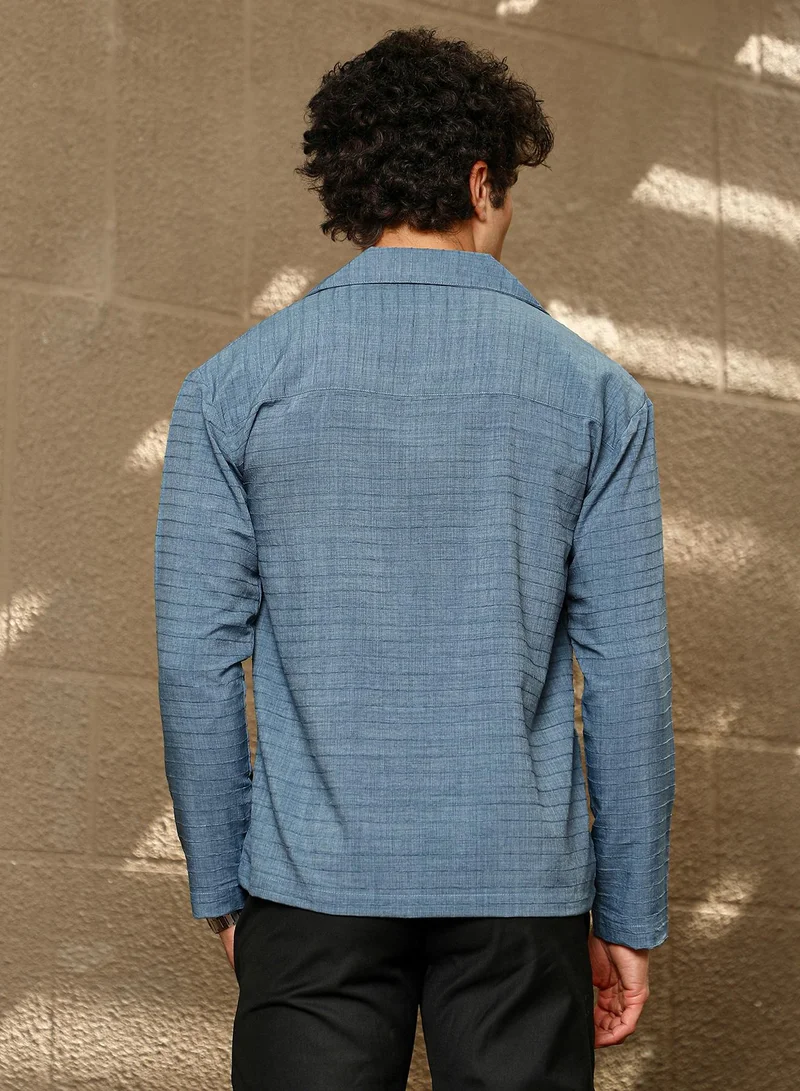 Campus Sutra Men's Azure Blue Striped Cuban Shirt