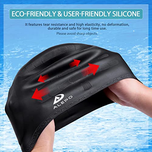 Alepo 2 Pack Unisex Swim Caps with 3D Ear Protection, Durable Flexible Silicone Swimming Hats for Women Men Kids Adults, Bathing Swimming Caps for Short/Long Hair with Ear Plugs&Nose Clip - Image 3