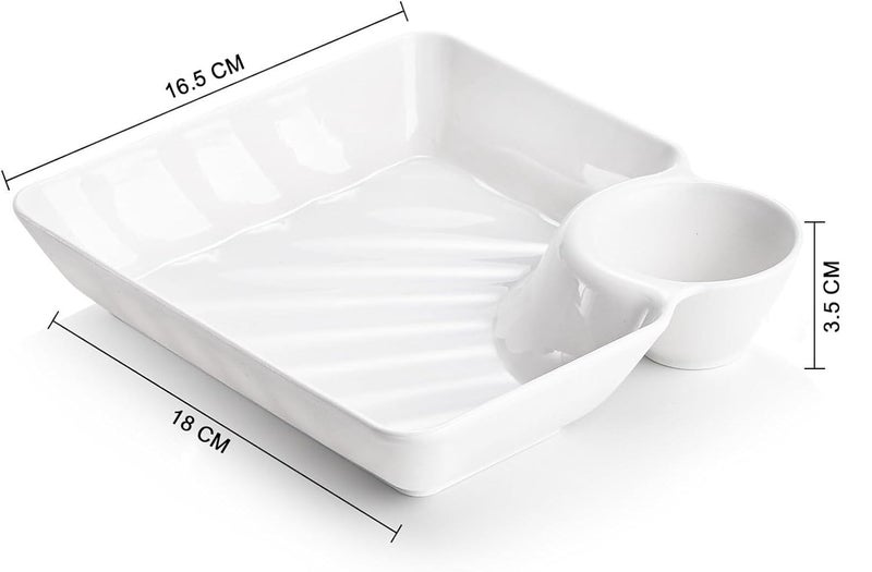 LYBAA LYBAA Dumpling Plates with Sauce Compartment Square Serving Plates with Sauce Holder Snack Platter Dessert Dish French Fries Plate White 2  - Image 2