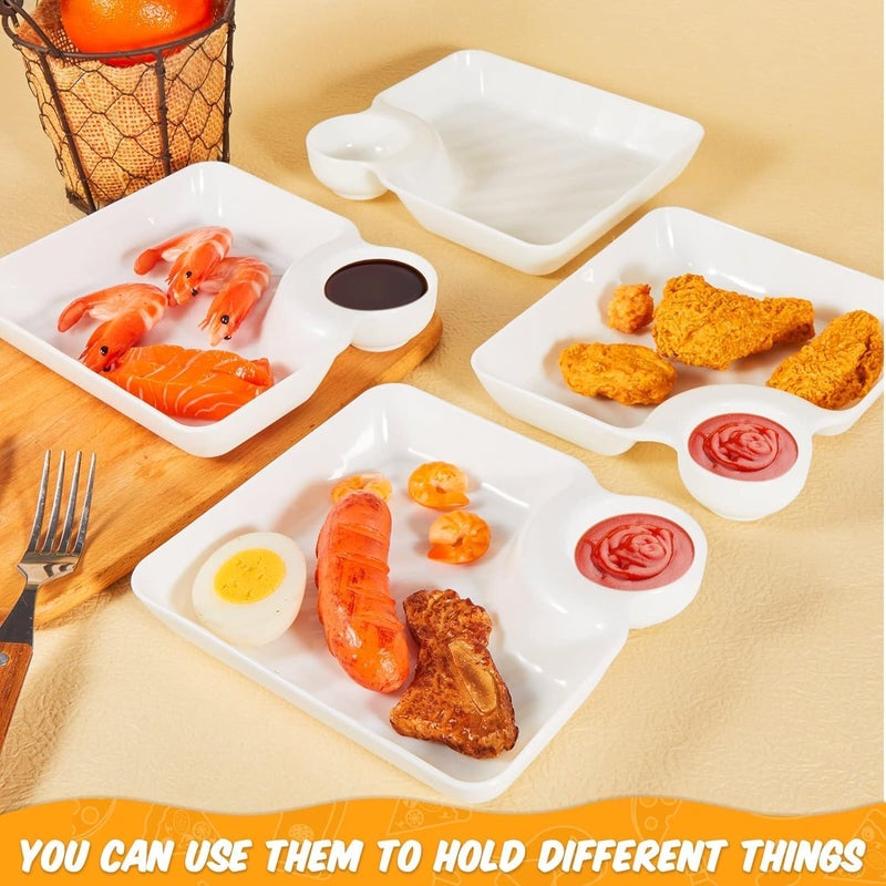 LYBAA LYBAA Dumpling Plates with Sauce Compartment Square Serving Plates with Sauce Holder Snack Platter Dessert Dish French Fries Plate White 2  - Image 5