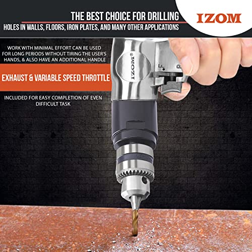 IZOM Iz-4031 3/8" (10Mm) Pneumatic Reversible Drill 1800 Rpm Aluminum Alloy 90 Psi Forward/Reverse Lever With Exhaust&Variable Speed Throttle,Multicolor - Image 4