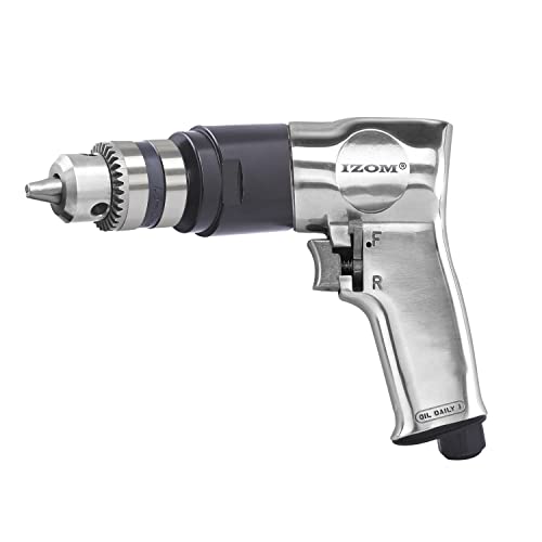 IZOM Iz-4031 3/8" (10Mm) Pneumatic Reversible Drill 1800 Rpm Aluminum Alloy 90 Psi Forward/Reverse Lever With Exhaust&Variable Speed Throttle,Multicolor - Image 1