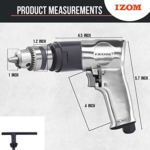 IZOM Iz-4031 3/8" (10Mm) Pneumatic Reversible Drill 1800 Rpm Aluminum Alloy 90 Psi Forward/Reverse Lever With Exhaust&Variable Speed Throttle,Multicolor - Image 5