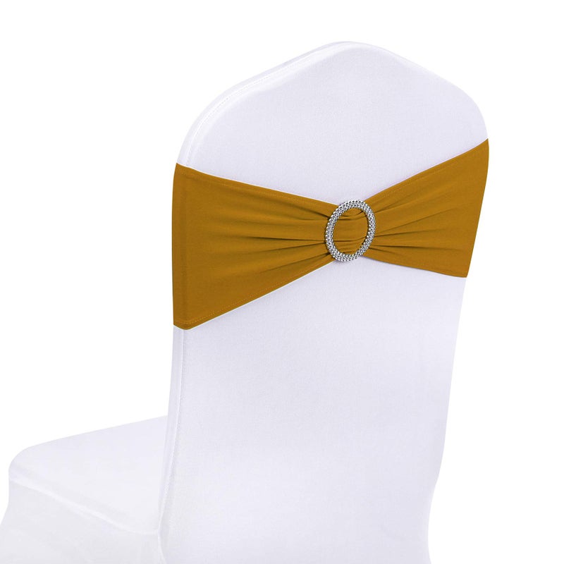 Peomeise Peomeise 25pcs Gold Spandex Chair Sashes with Buckle Slider for Wedding Party Decoration 