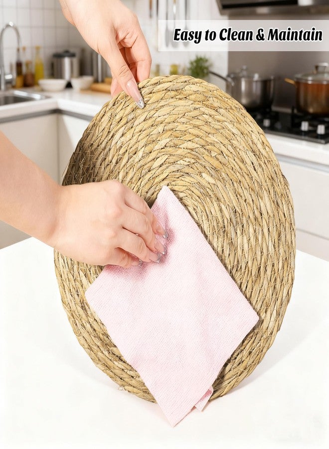 Elcoho 20 Pieces Round Woven Placemats 12 Inch Boho Rattan Placemats Farmhouse Braided Place Mats Woven Plate Chargers Rustic Wicker Table Mats for Dining Table - Image 4