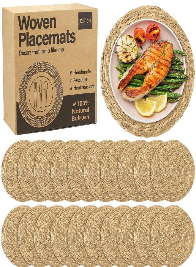 Elcoho 20 Pieces Round Woven Placemats 12 Inch Boho Rattan Placemats Farmhouse Braided Place Mats Woven Plate Chargers Rustic Wicker Table Mats for Dining Table - Image 1