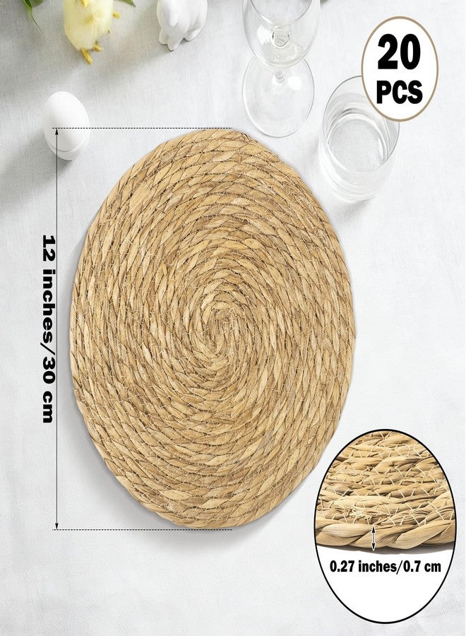 Elcoho 20 Pieces Round Woven Placemats 12 Inch Boho Rattan Placemats Farmhouse Braided Place Mats Woven Plate Chargers Rustic Wicker Table Mats for Dining Table - Image 2