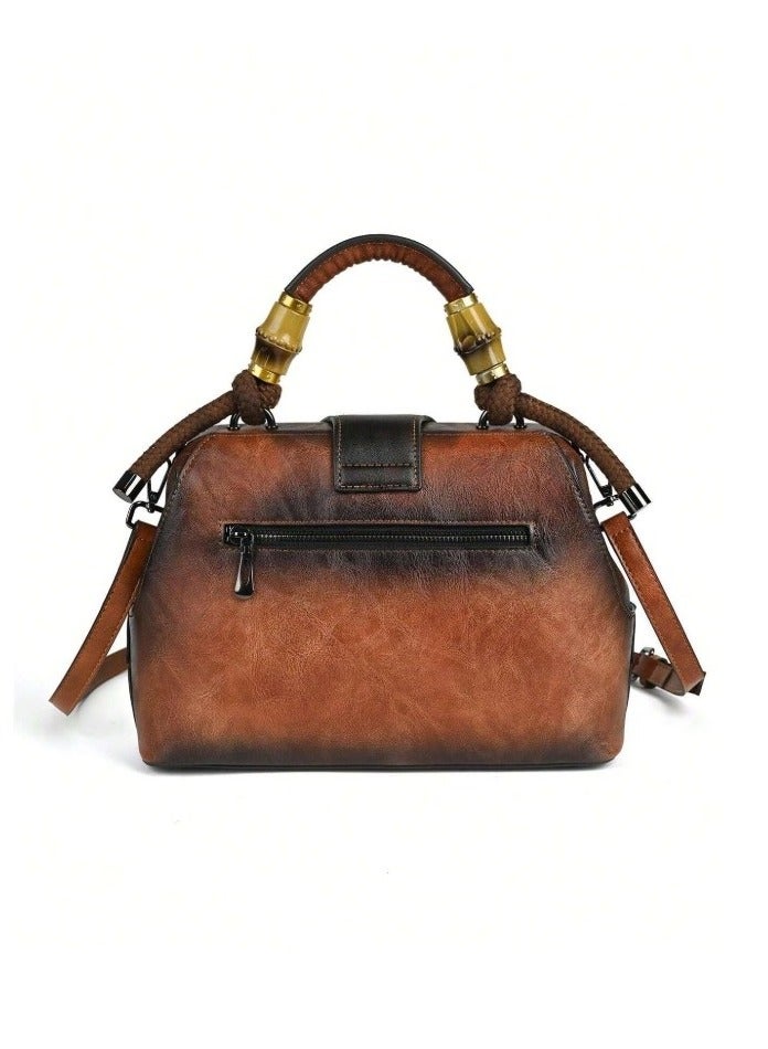 BAOER Women's hand and shoulder bag made of luxurious leather carved in the shape of flowers, a luxury crossbody bag with a handle made of braided fabric covered with leather and a detachable strap in a classic antique style, a women's bag with a magnetic closure and an inner lining with an internal zipper, 31 * 21 cm  - Image 4