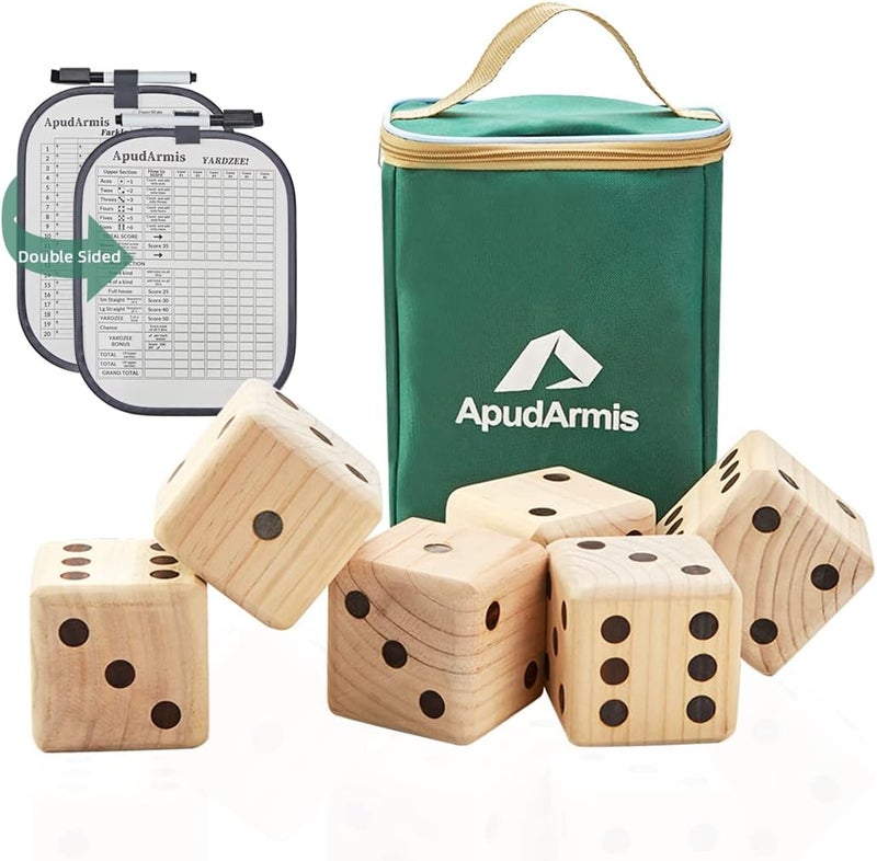 ApudArmis Giant Wooden Yard Dice, 3.5In Big Die Lawn Game Set with Scoreboard & Carrying Bag - Large Pine Wooden 6 Dice Backyard Game for Adults Family - Image 1