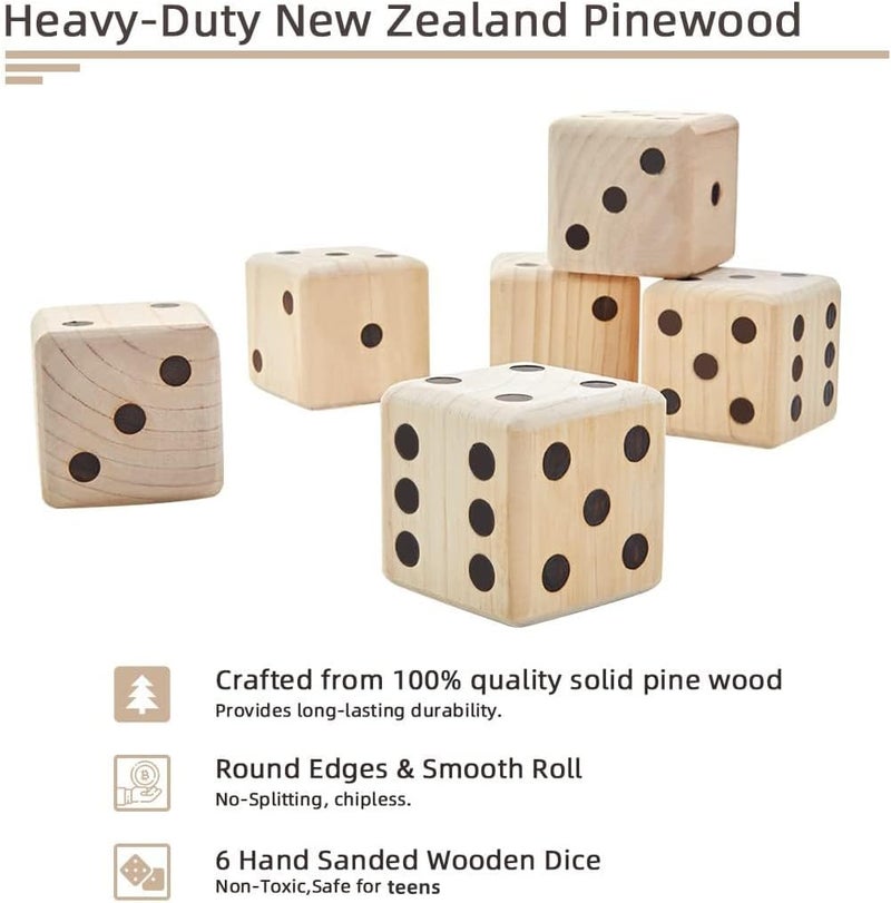 ApudArmis Giant Wooden Yard Dice, 3.5In Big Die Lawn Game Set with Scoreboard & Carrying Bag - Large Pine Wooden 6 Dice Backyard Game for Adults Family - Image 2