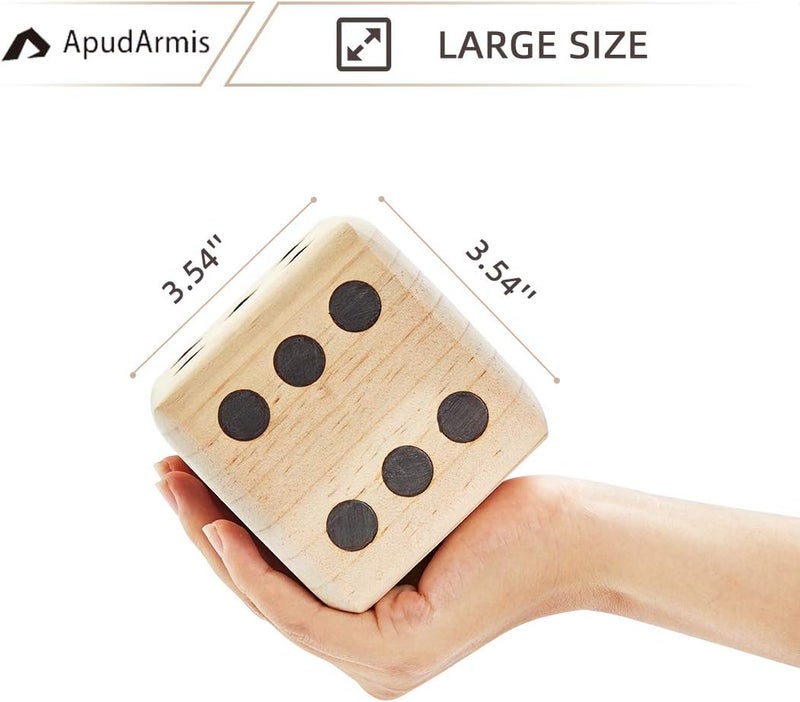 ApudArmis Giant Wooden Yard Dice, 3.5In Big Die Lawn Game Set with Scoreboard & Carrying Bag - Large Pine Wooden 6 Dice Backyard Game for Adults Family - Image 3