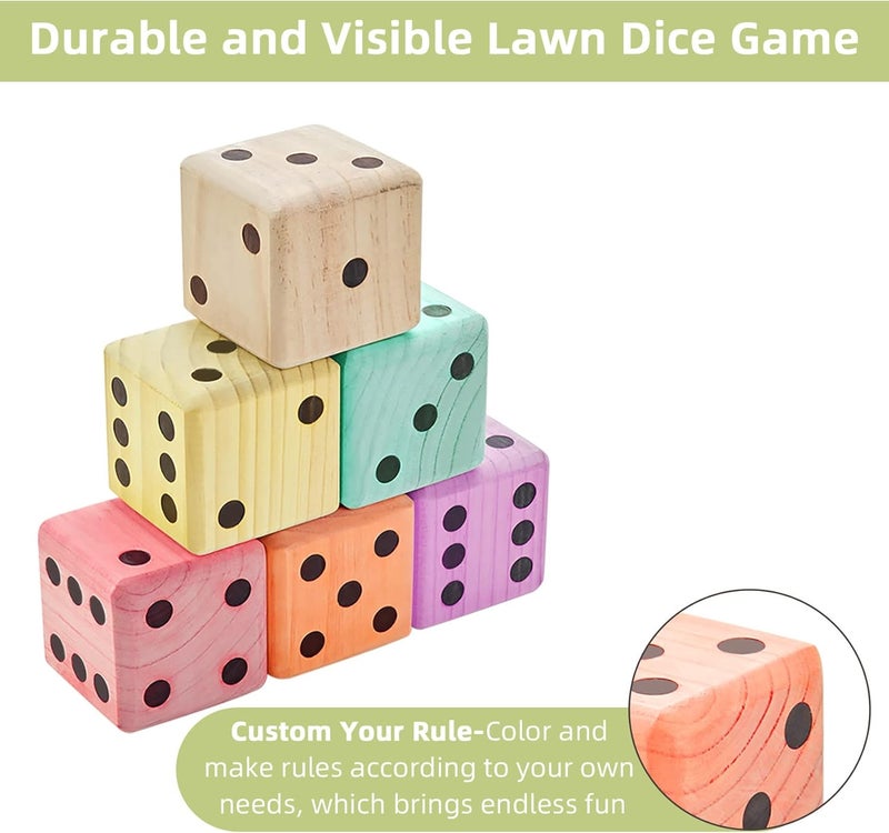 ApudArmis Giant Wooden Yard Dice, 3.5In Big Die Lawn Game Set with Scoreboard & Carrying Bag - Large Pine Wooden 6 Dice Backyard Game for Adults Family - Image 4