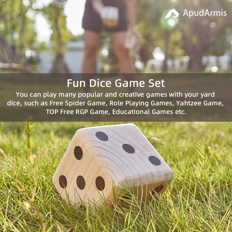 ApudArmis Giant Wooden Yard Dice, 3.5In Big Die Lawn Game Set with Scoreboard & Carrying Bag - Large Pine Wooden 6 Dice Backyard Game for Adults Family - Image 5