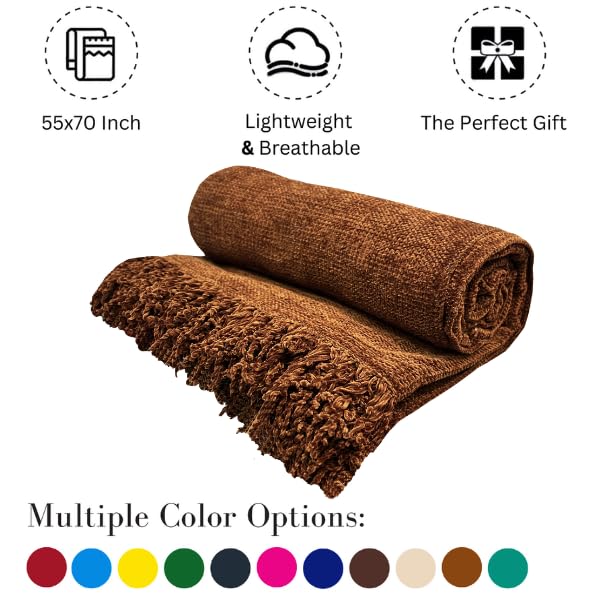 Fashion Throw 'Cozy Chenille Collection' Sofa Throws for 3 Seater Sofa | Soft Chenille Throw for Sofa and Couch | Textilery Throws Furniture Home Decor (Size : 70X55 inch) (Camel) - Image 3