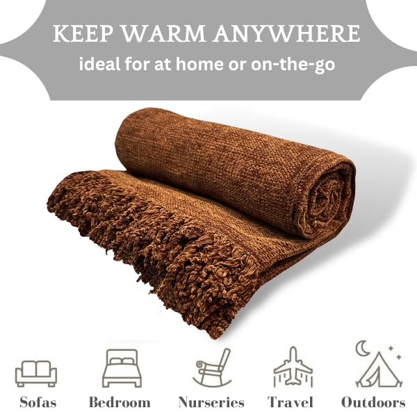 Fashion Throw 'Cozy Chenille Collection' Sofa Throws for 3 Seater Sofa | Soft Chenille Throw for Sofa and Couch | Textilery Throws Furniture Home Decor (Size : 70X55 inch) (Camel) - Image 5