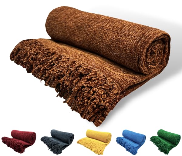 Fashion Throw 'Cozy Chenille Collection' Sofa Throws for 3 Seater Sofa | Soft Chenille Throw for Sofa and Couch | Textilery Throws Furniture Home Decor (Size : 70X55 inch) (Camel) - Image 1