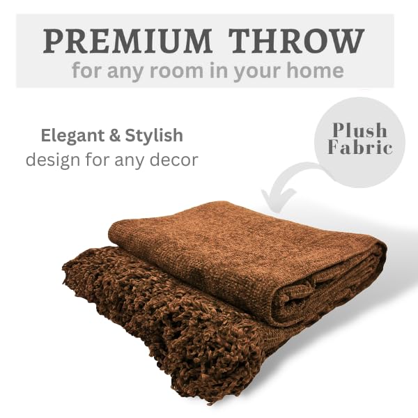 Fashion Throw 'Cozy Chenille Collection' Sofa Throws for 3 Seater Sofa | Soft Chenille Throw for Sofa and Couch | Textilery Throws Furniture Home Decor (Size : 70X55 inch) (Camel) - Image 4