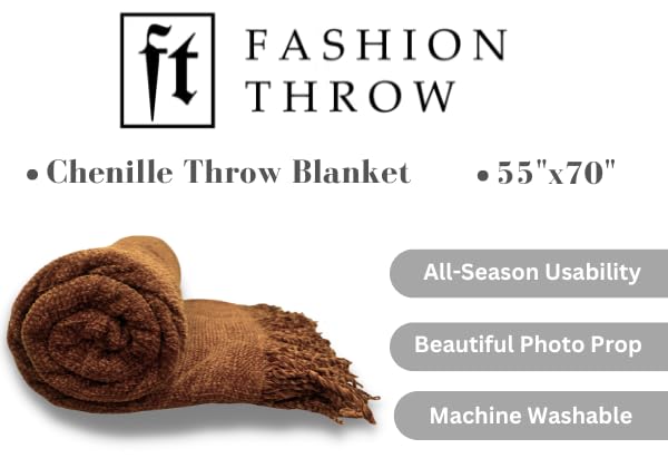 Fashion Throw 'Cozy Chenille Collection' Sofa Throws for 3 Seater Sofa | Soft Chenille Throw for Sofa and Couch | Textilery Throws Furniture Home Decor (Size : 70X55 inch) (Camel) - Image 2