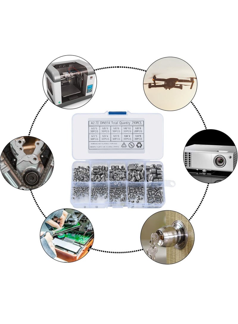 Y&D Stainless Steel Grub Cone Point Hex Socket Screws Set, 290 Pcs Metric Thread Allen Key Cup Screw Set with M3 M4 M5 M6 M8 for Door Handles Faucet Light Fixture - Image 5