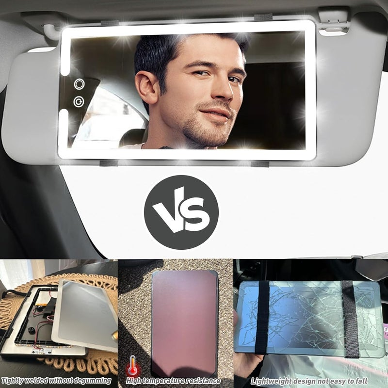 saiggnyy Led Sun Visor Vanity Mirror, Upgraded Large Car Mirrors with Lights, Dimmable Light up Vanity Makeup Mirror for Car,Rechargeable Universal Rear View Visor Mirrors Most item matching trendy design - Image 3