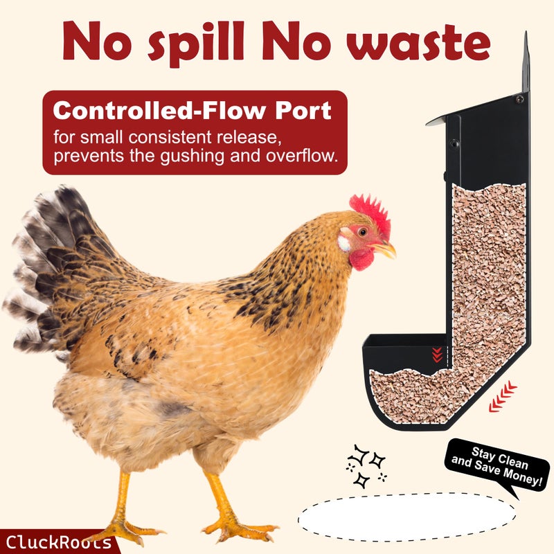 woobud مجموعة مغذي دجاج CluckRoots مع حصى دجاج وقشرة محار، تصميم متين مقاوم للعوامل الجوية، موزع معدني مثبت على الحائط مع نافذة عرض، هدايا لملحقات حظائر الدجاج لعشاق النساء - Image 3