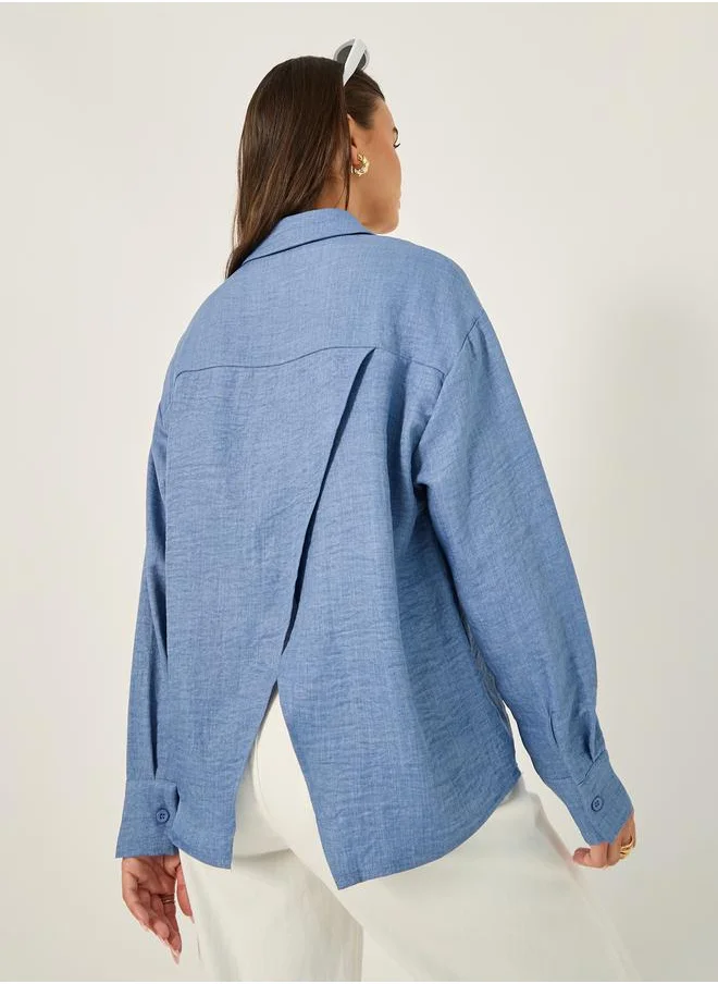 ستايلي Oversized Collared Shirt with Back Opened Detail
