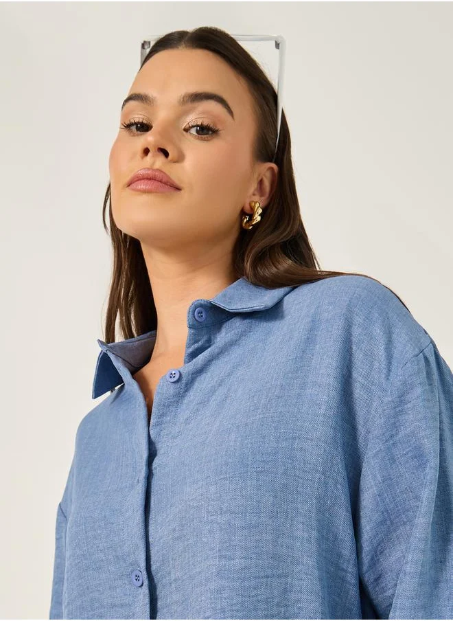 ستايلي Oversized Collared Shirt with Back Opened Detail