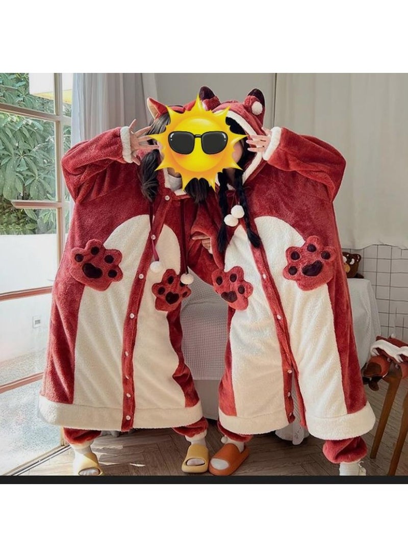 Nariele Winter Warm Little Fox Nightgown Cute Girl Plush Thickened Loose Long Sleepwear - Image 2