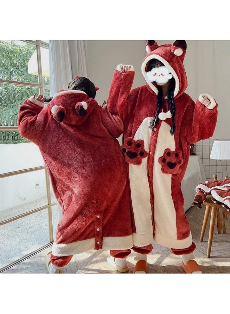 Nariele Winter Warm Little Fox Nightgown Cute Girl Plush Thickened Loose Long Sleepwear - Image 3