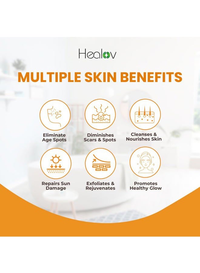 Healov غسول الجسم بالكركم – صابون لتفتيح البشرة للبقع الداكنة، فرط التصبغ – غسول وجه مقشر بالكركم يقلل من حب الشباب، الندوب، وينظف البشرة – صابون سائل طبيعي للاستحمام - Image 5