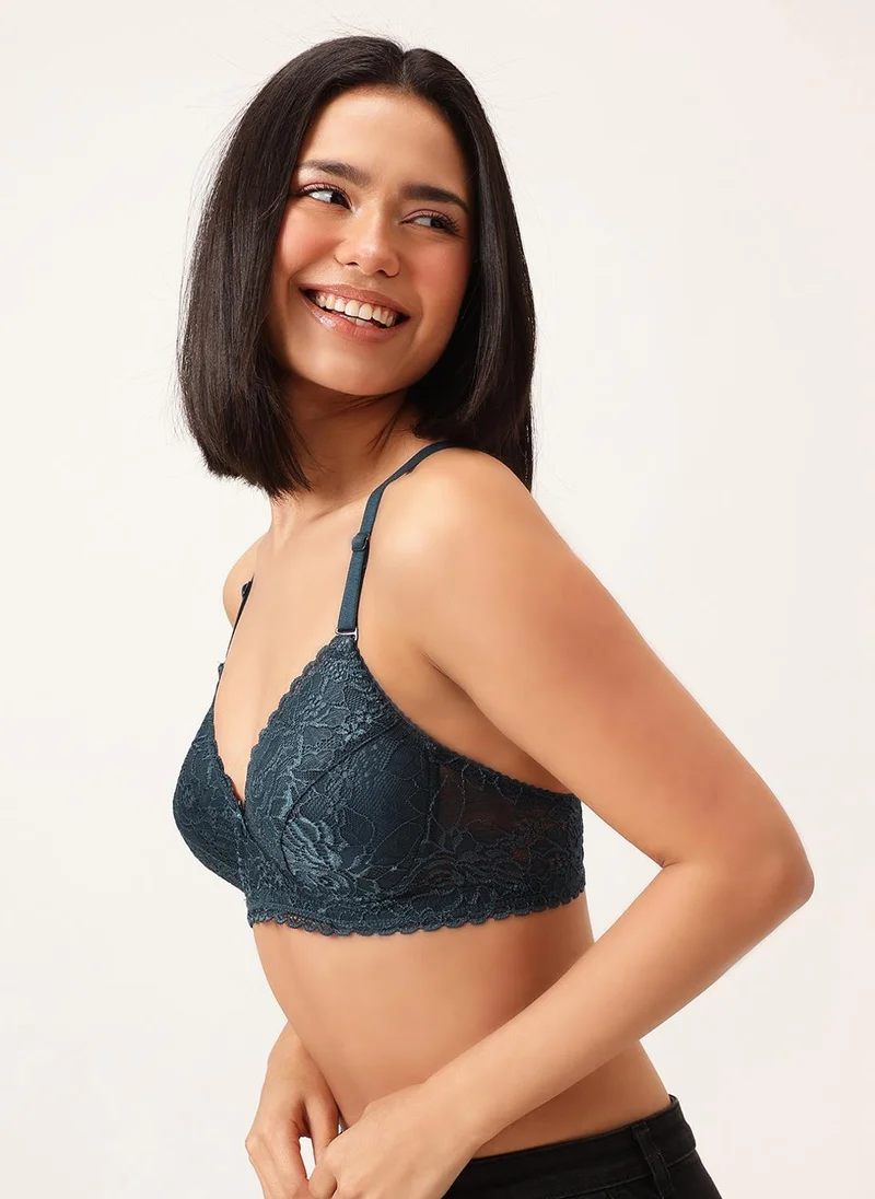 كلوفيا Clovia Padded Non-Wired Full Coverage Multiway Bra in Teal Blue - Lace