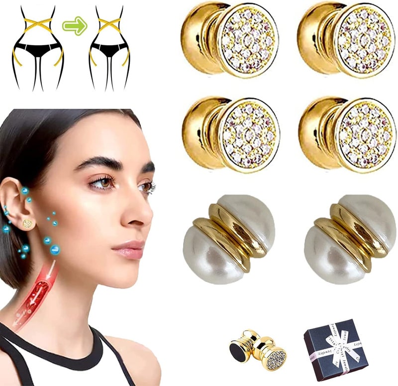 klarako Kyana Lympha Circurl Magnetic Ear Ornament, Lymphatic Drainage Therapeutic Magnetic Ear Ornament, Non Piercing Earrings Promotes Blood Circulation For Women Men (3 Pairs - 1Pearl+2Diamond) - Image 1