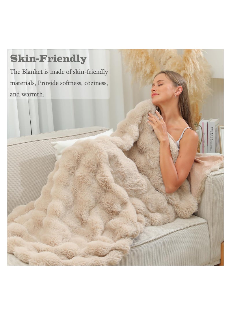 Taupe Luxury Faux Rabbit Fur Throw Blanket for Couch or Sofa, Cozy and Thick Plush Fluffy Blanket, Warm Medium Size 40×59 Inches for Ultimate Comfort and Style.  - Image 2