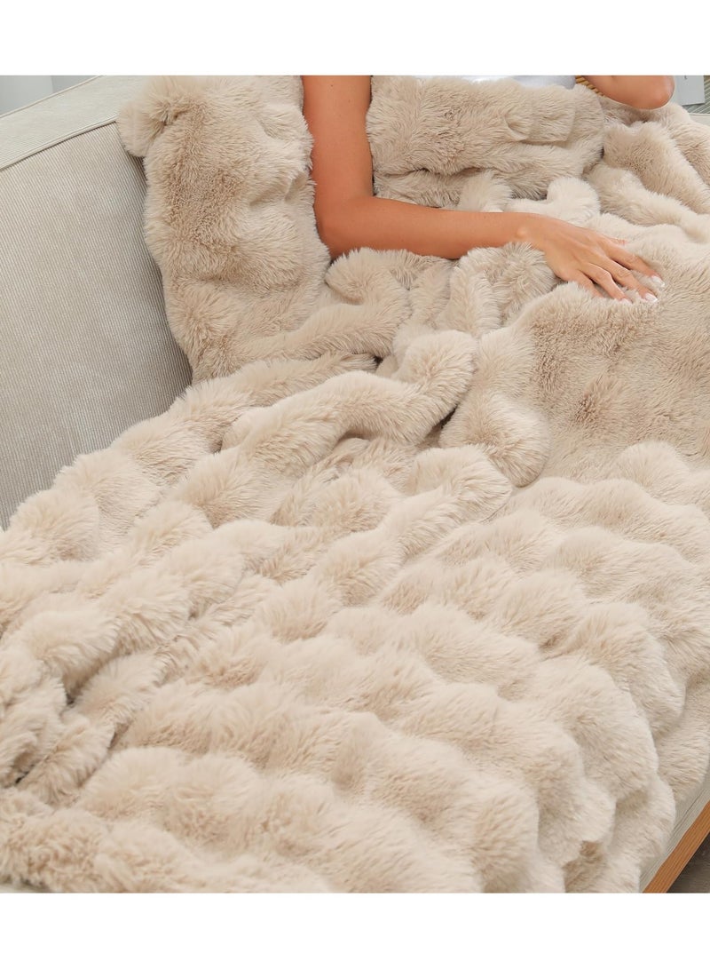 Taupe Luxury Faux Rabbit Fur Throw Blanket for Couch or Sofa, Cozy and Thick Plush Fluffy Blanket, Warm Medium Size 40×59 Inches for Ultimate Comfort and Style.  - Image 5