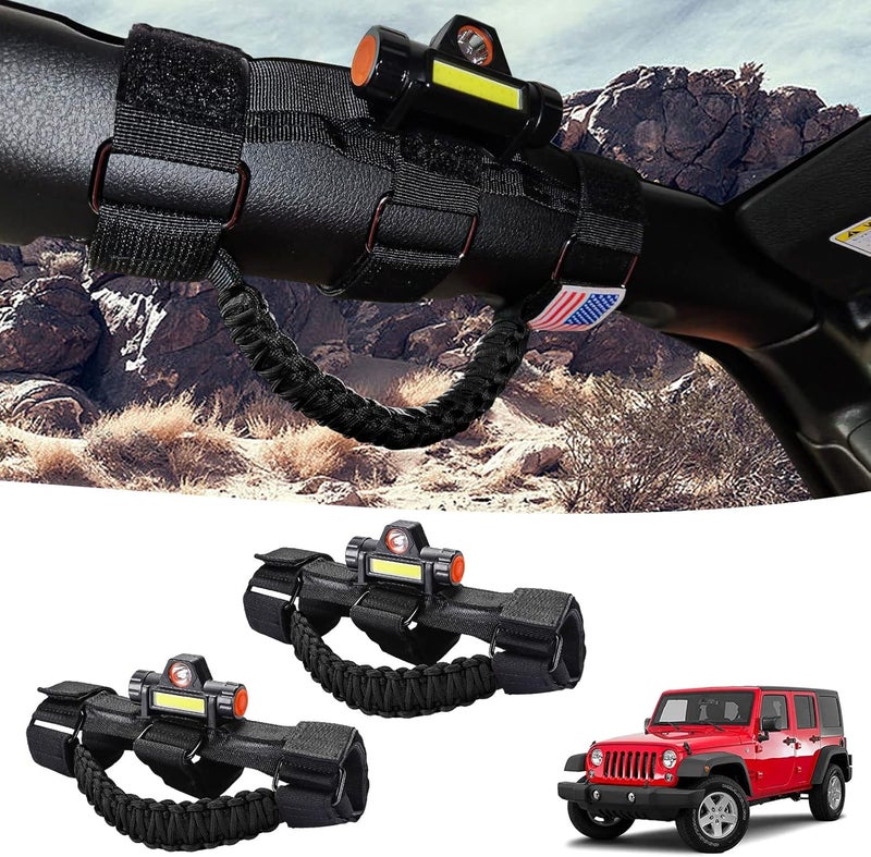 GAIZON 2 Pack Grab Handles with LED Light for Jeep Wrangler and Gladiator (Black) - Image 1