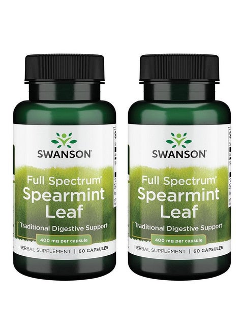 Spearmint Leaf (Mentha Spicata) Full Spectrum Herbal Supplement Supporting Digestive Health & Mild Stomach Issues Natural Formula Supporting Health & Wellness (60 Capsules 400Mg Each) 2 Pack