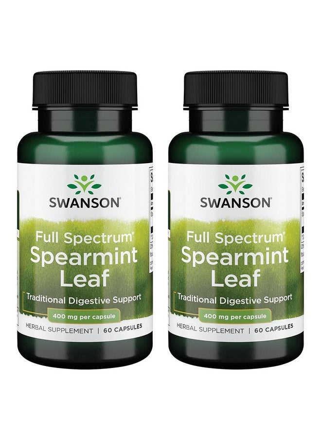 SWANSON - Spearmint Leaf (Mentha Spicata) Full Spectrum Herbal Supplement Supporting Digestive Health & Mild Stomach Issues Natural Formula Supporting Health & Wellness (60 Capsules 400Mg Each) 2 Pack - Image 1