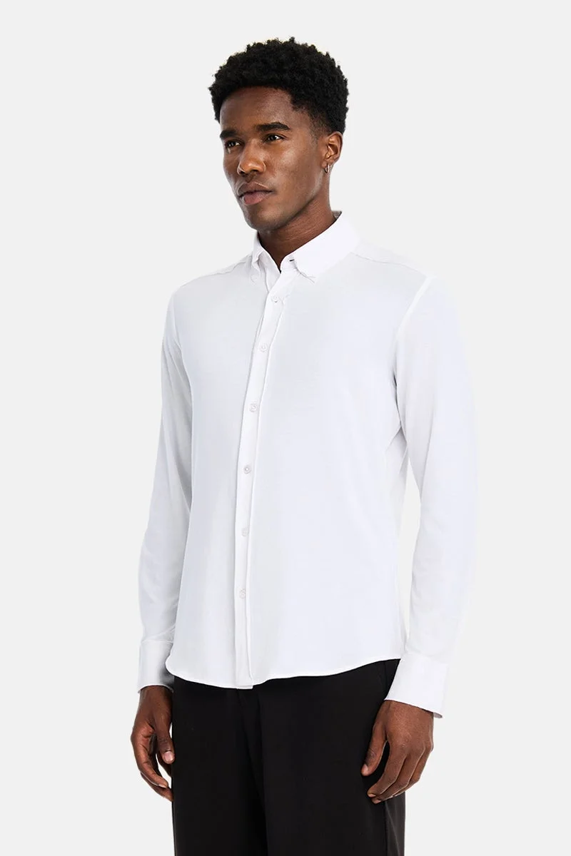 سنيتش White Solid Long Sleeve Slim Fit Formal Luxe Shirt