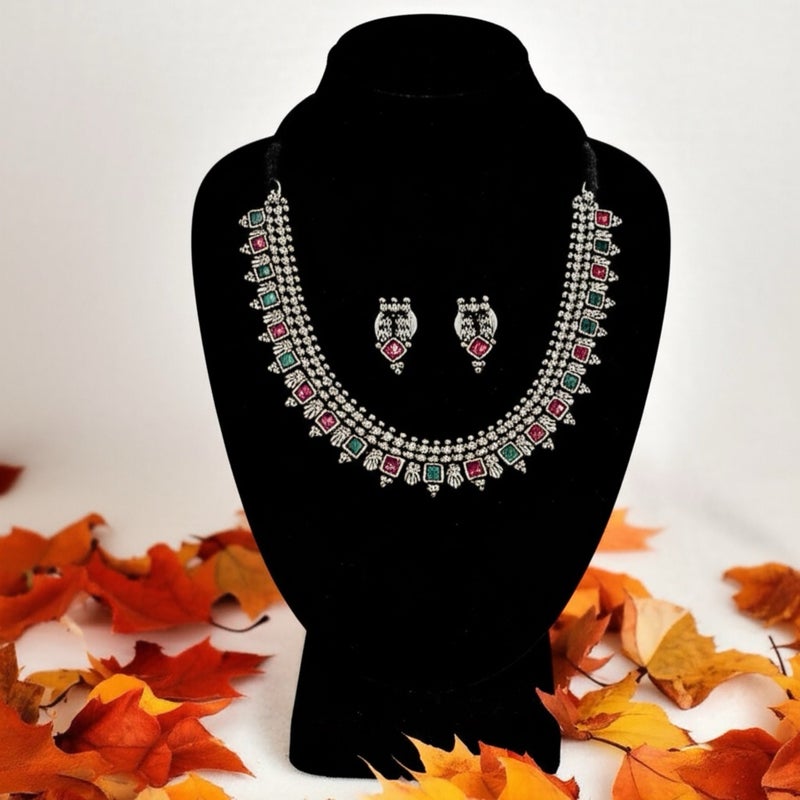 Pretty Precious Traditional Oxidised Silver Necklace Set with Earrings | Bohemian Afghani Style Jewellery for Girls & Women - Image 3
