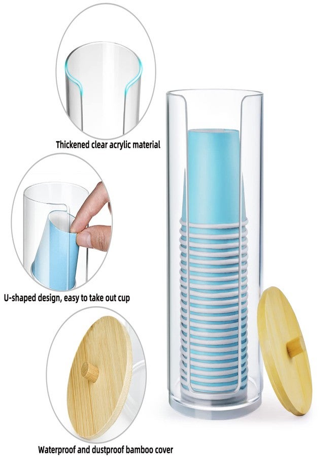 IWNTWY Bathroom Cup Dispenser, Mouthwash Cups Holder Fit 3oz Disposable Paper Cup, Clear Acrylic Canister Cotton Round Pad Holder Makeup Organizer with Lid for Vanity Countertops - Image 3